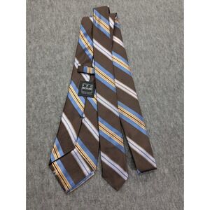 Ike Behar New York Mens Silk Necktie Brown Blue Gold  Striped Classic Tie